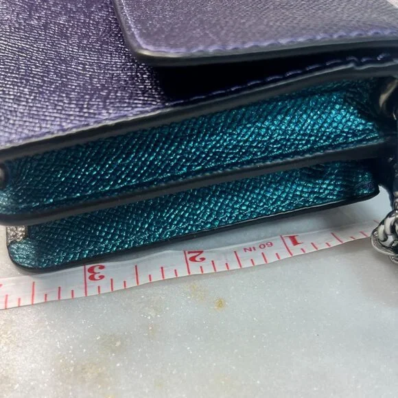 Coach Sm Purple Leather Wallet Crossbody Bag Purse Chain Metallic Multicolor